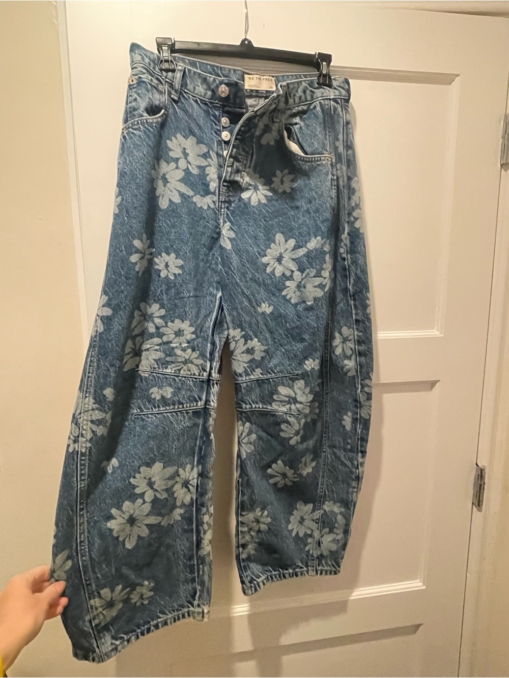 Free People Barrel Daisy Print Jeans - Blue